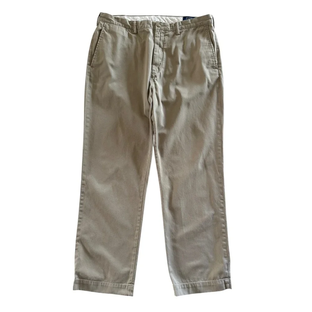Polo Ralph Lauren Mens Size 38x32 Classic Fit Khaki Chino Pants Flat Front Beige